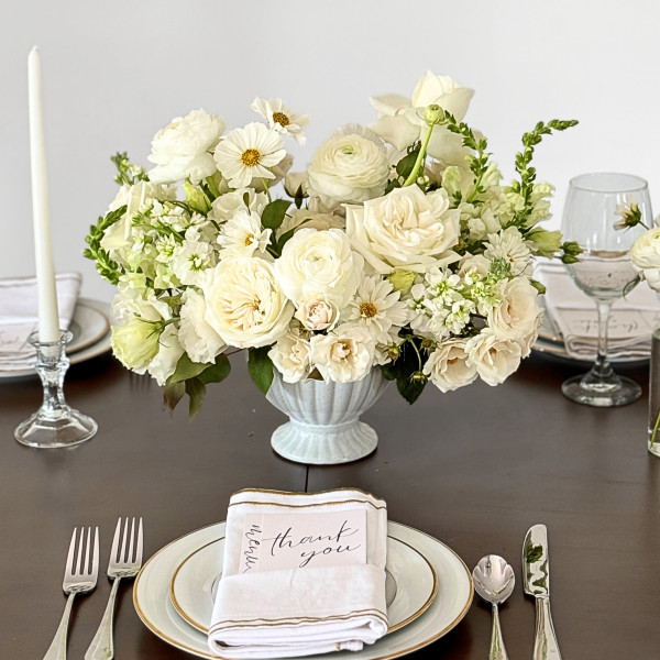 Compote Style Centerpiece - Elegant Whites & Creams