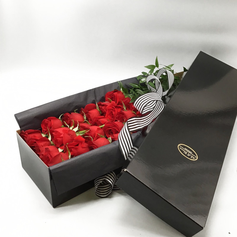 2 Dozen Long Stem Roses In a Black Box - Same Day Delivery