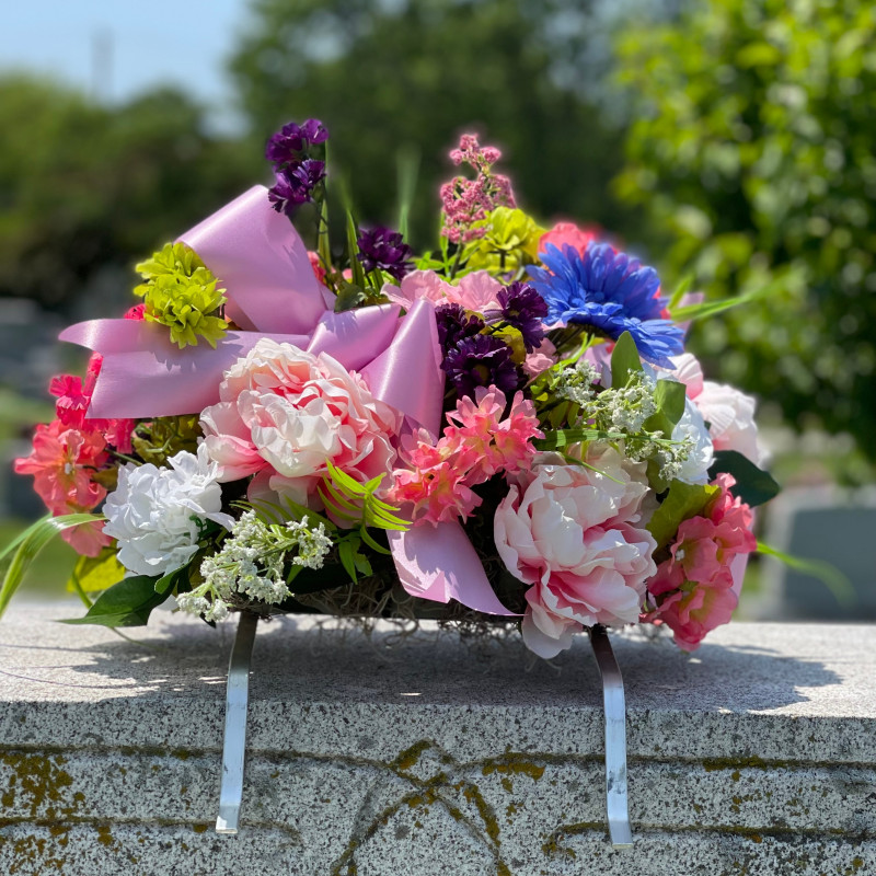 Cemetery Monument Silk Flower Saddle - Bright & Colorful - Same Day Delivery